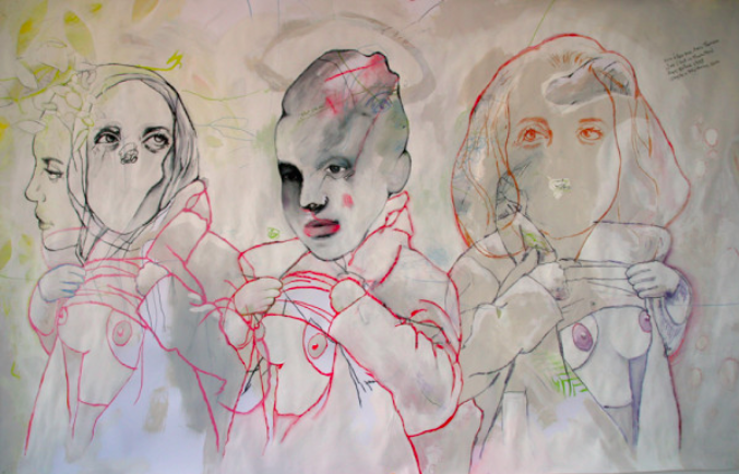 Ghyslain Bertholon, Face à Face avec Anna Thomson, 2010   Craie, fusain et acrylique sur papier, 150 x 95 cm